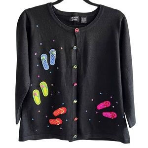 Marissa Studios Black Flip Flop Sequins Cardigan Sweater M